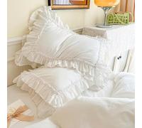 FZKun Federa in stile shabby chic con volant in pizzo - federa per cuscino vintage in cotone con chiusura a patta - stile country francese (1 pezzo, 50 x 76 cm, bianco)