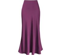 FZKun Gonna Lunga In Satin Da Donna - Gonna Estiva Elegante E Fluida In Tinta Unita Vita Alta Elastica Linea A Gonna Sirena Modesta Gonne Da Lavoro Classiche (S,Porpora)