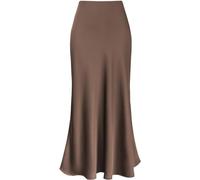 FZKun Gonna Lunga In Satin Da Donna - Gonna Estiva Elegante E Fluida In Tinta Unita Vita Alta Elastica Linea A Gonna Sirena Modesta Gonne Da Lavoro Classiche (S,Marrone)