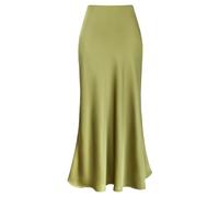 FZKun Gonna Lunga In Satin Da Donna - Gonna Estiva Elegante E Fluida In Tinta Unita Vita Alta Elastica Linea A Gonna Sirena Modesta Gonne Da Lavoro Classiche (XL,Matcha)