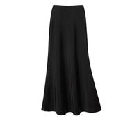 FZKun Gonne Di Satin Da Donna - Vita Alta Chiusura Lampo Cintura Elasticizzata Nascosta A-linea Gonna Midi Y2K Elegante Per Ospite Di Matrimonio Estivo Cocktail Gonna Da Lavoro (L,Nero)