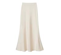 FZKun Gonne Di Satin Da Donna - Vita Alta Chiusura Lampo Cintura Elasticizzata Nascosta A-linea Gonna Midi Y2K Elegante Per Ospite Di Matrimonio Estivo Cocktail Gonna Da Lavoro (M,Beige)