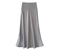 FZKun Gonne Di Satin Da Donna - Vita Alta Chiusura Lampo Cintura Elasticizzata Nascosta A-linea Gonna Midi Y2K Elegante Per Ospite Di Matrimonio Estivo Cocktail Gonna Da Lavoro (L,Grigio)