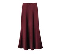 FZKun Gonne Di Satin Da Donna - Vita Alta Chiusura Lampo Cintura Elasticizzata Nascosta A-linea Gonna Midi Y2K Elegante Per Ospite Di Matrimonio Estivo Cocktail Gonna Da Lavoro (M,Borgogna)