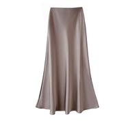 FZKun Gonne Di Satin Da Donna - Vita Alta Chiusura Lampo Cintura Elasticizzata Nascosta A-linea Gonna Midi Y2K Elegante Per Ospite Di Matrimonio Estivo Cocktail Gonna Da Lavoro (L,Champagne)