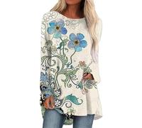 FZKun Maglietta casual da donna con scollo rotondo con stampa a farfalla a maniche lunghe di media lunghezza pullover t-shirt retrò con motivo animale, # 7, XL