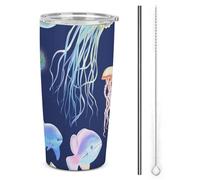 FZMTLDS Acquatico Sea Animal Tumbler a prova di perdite Grande Capacità Tazza Auto Bottiglie d'acqua in acciaio inox con manico Tazza da caffè isolata Tazza da viaggio Regali per donne uomini