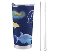 FZMTLDS Aquatic Sea Animal Tumbler 590 ml Bottiglie d'acqua in acciaio inox con manico a prova di perdite grande capacità tazza da auto tazza da viaggio isolata tazza da caffè regalo per donne uomini