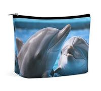FZMTLDS Beauty case da donna con due delfini nell'acqua, borsa da toilette organizer per trucchi con cerniera, stile, taglia unica