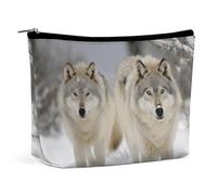 FZMTLDS Beauty case da donna con due lupi che camminano nella neve, borsa da toilette organizer per trucchi con cerniera, stile, taglia unica