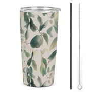 FZMTLDS Bicchiere con foglie di eucalipto verde salvia a prova di perdite, grande capacità, bottiglie d'acqua in acciaio inossidabile con manico tazza da caffè isolata, tazza da viaggio, regalo per
