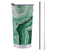 FZMTLDS Bicchiere con inchiostro verde e bianco, da 590 ml, in acciaio inox, con manico, a prova di perdite, grande capacità, tazza da viaggio, tazza da caffè isolata, regalo per donne e uomini