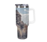 FZMTLDS Bicchiere da chiesa armena da 1,18 ml, a prova di perdite, grande capacità, in acciaio inox, con manico, tazza da caffè isolata, tazza da viaggio, regalo per donne e uomini, bianco