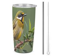 FZMTLDS Bicchiere da viaggio con uccelli in fiore verde oliva all'aperto a prova di perdite, grande capacità, in acciaio inox, con manico, tazza da caffè isolata, regalo per donne e uomini