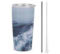 FZMTLDS Bicchiere in stile blu mare profondo, a prova di perdite, grande capacità, bottiglie d'acqua in acciaio inossidabile con manico tazza da caffè isolata tazza da viaggio regali per donne uomini
