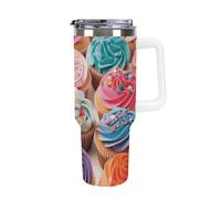 FZMTLDS Bicchiere per cupcake di compleanno da 1180 ml, a prova di perdite, grande capacità, in acciaio inox, con manico, tazza da caffè isolata, tazza da viaggio, regalo per donne e uomini, bianco