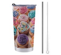 FZMTLDS Bicchiere per cupcake di compleanno da 590 ml, in acciaio inox, con manico, a prova di perdite, grande capacità, tazza da viaggio, tazza da caffè isolata, regalo per donne e uomini