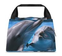FZMTLDS Borsa per il pranzo con due delfini nell'acqua, borsa termica per il pranzo, grande capacità, borsa termica per il pranzo