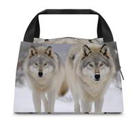 FZMTLDS Borsa per il pranzo con due lupi che camminano nella neve Scatola per il pranzo per le donne Borsa termica per il pranzo di grande capacità Borsa termica per il pranzo