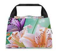 FZMTLDS Borsa per il pranzo con gigli e farfalle per le donne borsa termica per il pranzo di grande capacità borsa per il pranzo borsa termica per il pranzo