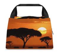 FZMTLDS Borsa per il pranzo Sunset African Savana Lunch Box per le donne Borsa termica per il pranzo Grande Capacità Lunchbox Lunch Cooler Bag