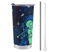 FZMTLDS Bottiglia d'acqua in acciaio inossidabile con manico, a prova di perdite, grande capacità, da 590 ml, si illumina al buio, tazza da caffè, isolata, regalo per donne e uomini