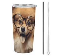 FZMTLDS Cane della Pomerania che indossa occhiali Tumbler a prova di perdite Tazza per auto di grande capacità Bottiglie d'acqua in acciaio inossidabile con manico Tazza da caffè isolata Tazza da