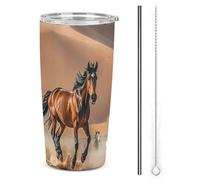 FZMTLDS Cavalli che corrono nel deserto Tumbler a prova di perdite Tazza per auto di grande capacità Bottiglie d'acqua in acciaio inossidabile con manico Tazza da caffè isolata Tazza da viaggio Regali