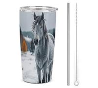 FZMTLDS Cavallo grigio nel paesaggio invernale Snowy Wilderness Tumbler a prova di perdite Tazza per auto di grande capacità Bottiglie d'acqua in acciaio inossidabile con manico Tazza da caffè isolata