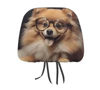 FZMTLDS Copritesta per auto con cane Pomeranian che indossa occhiali 1 pz antipolvere coprisedile carino vintage poggiatesta auto modello copri poggiatesta per auto, furgoni, camion