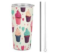 FZMTLDS Cupcake Candy Hearts Sweet Tumbler a prova di perdite Grande Capacità Tazza per auto Bottiglie d'acqua in acciaio inossidabile con manico Tazza da caffè isolata Tazza da viaggio Regali per