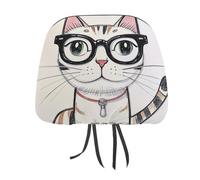 FZMTLDS Design Hipster Cat Gattino Occhiali Poggiatesta Cover per Auto 1 PZ Antipolvere Coprisedili Protettivo Simpatico Poggiatesta Auto Vintage Modello Poggiatesta CoveringsFit Auto Furgoni Camion