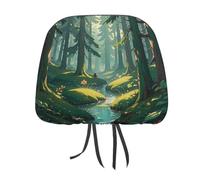 FZMTLDS Enchanted Wilderness Fantasy on Dark Green Poggiatesta per auto, 1 pezzo, antipolvere, copertura protettiva per poggiatesta auto, stile vintage, per auto, furgoni, camion
