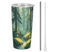 FZMTLDS Enchanted Wilderness Fantasy on Dark Green Tumbler a prova di perdite Tazza per auto di grande capacità Bottiglie d'acqua in acciaio inossidabile con manico Tazza da caffè isolata Tazza da