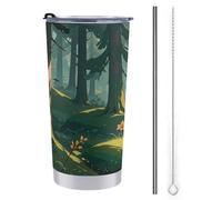 FZMTLDS Enchanted Wilderness Fantasy on Dark Green Tumbler Bottiglie d'acqua in acciaio inox con manico a prova di perdite, grande capacità, tazza da viaggio, tazza da caffè isolata, regalo per donne
