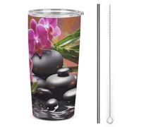FZMTLDS Fiori in fontana Massaggio Pietre Tumbler a prova di perdite Grande Capacità Tazza per auto Bottiglie d'acqua in acciaio inossidabile con manico Tazza da caffè isolata Tazza da viaggio Regali