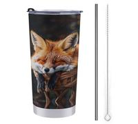 FZMTLDS Funny Fox Creature Sleeping Tumbler 590 ml Bottiglie d'acqua in acciaio inox con manico a prova di perdite grande capacità tazza da auto tazza da viaggio isolata tazza da caffè regalo per