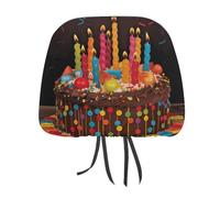 FZMTLDS Happy Birthday Big Cake Poggiatesta per auto, 2 pezzi, antipolvere, copertura protettiva per poggiatesta auto, stile vintage, per auto, furgoni, camion