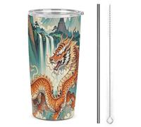 FZMTLDS Longhu Mountain Waterfall, Cina Tumbler a prova di perdite, grande capacità, bottiglia d'acqua in acciaio inox con manico isolato tazza da caffè tazza da viaggio regalo per donne uomini