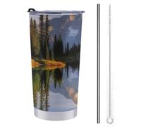 FZMTLDS Mountain And Lake Pictures Tumbler 590 ml Bottiglie d'acqua in acciaio inossidabile con manico a prova di perdite Grande capacità Tazza da auto Tazza da viaggio Tazza da caffè isolata Regali
