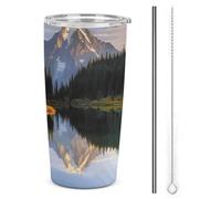 FZMTLDS Mountain And Lake Pictures Tumbler a prova di perdite Tazza per auto di grande capacità Bottiglie d'acqua in acciaio inossidabile con manico Tazza da caffè isolata Tazza da viaggio Regali per