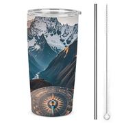 FZMTLDS Mountain Compass Tumbler a prova di perdite Tazza per auto di grande capacità Bottiglie d'acqua in acciaio inossidabile con manico Tazza da caffè isolata Tazza da viaggio Regali per donne