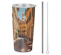 FZMTLDS Old Courtyard Cafe Chair City, Roma, Italia Tumbler a prova di perdite Tazza per auto di grande capacità Bottiglie d'acqua in acciaio inossidabile con manico Tazza da caffè isolata Tazza da