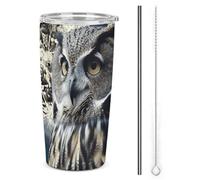 FZMTLDS Owl And Moon Tumbler a prova di perdite Grande Capacità Tazza per auto Bottiglie d'acqua in acciaio inossidabile con manico Tazza da caffè isolata Tazza da viaggio Regali per donne uomini