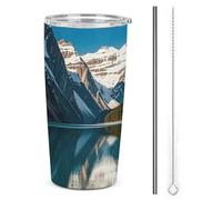 FZMTLDS Panorama of The Lake Louise Mountains Tumbler a prova di perdite Tazza per auto di grande capacità Bottiglie d'acqua in acciaio inossidabile con manico Tazza da caffè isolata Tazza da viaggio