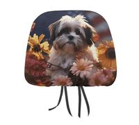FZMTLDS Shih Tzu - Set di 2 copri poggiatesta per auto, antipolvere, motivo vintage per poggiatesta auto, 2 pezzi, per auto, furgoni, camion