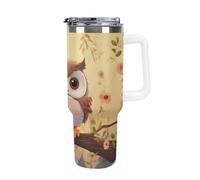 FZMTLDS Simpatico bicchiere a forma di gufo, 1,18 l, a prova di perdite, grande capacità, in acciaio inox, con manico, tazza da caffè isolata, tazza da viaggio, regalo per donne e uomini, bianco