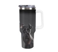 FZMTLDS Simpatico bicchiere con cane Schnauzer, a prova di perdite, grande capacità, in acciaio inox, con manico, tazza da caffè isolata, tazza da viaggio, regalo per donne e uomini, bianco