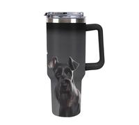 FZMTLDS Simpatico bicchiere con cane Schnauzer, a prova di perdite, grande capacità, in acciaio inox, con manico, tazza da caffè isolata, tazza da viaggio, regalo per donne e uomini, nero