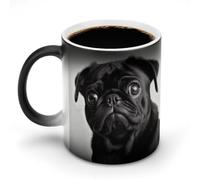 FZMTLDS Simpatico carlino nero tazza da caffè in ceramica divertente cambiacolore tazze novità scolorimento tazza sensibile al calore tazze da caffè tazza da tè magica regali per compleanno uomini
